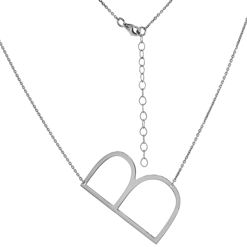 925 Sterling Silver Sideways Initial Alphabet Letter Necklace 1 1/2 Inch Wide