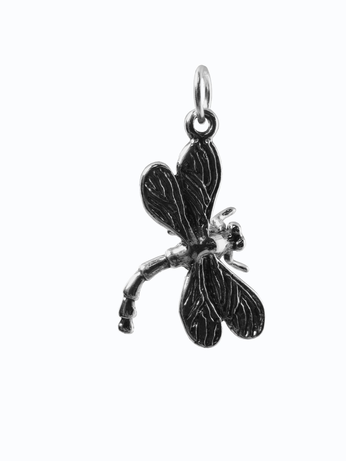 Dragonfly Charm Pendant 3D Pure .925 Oxidised Sterling Silver 1 inch by 1/2 inch