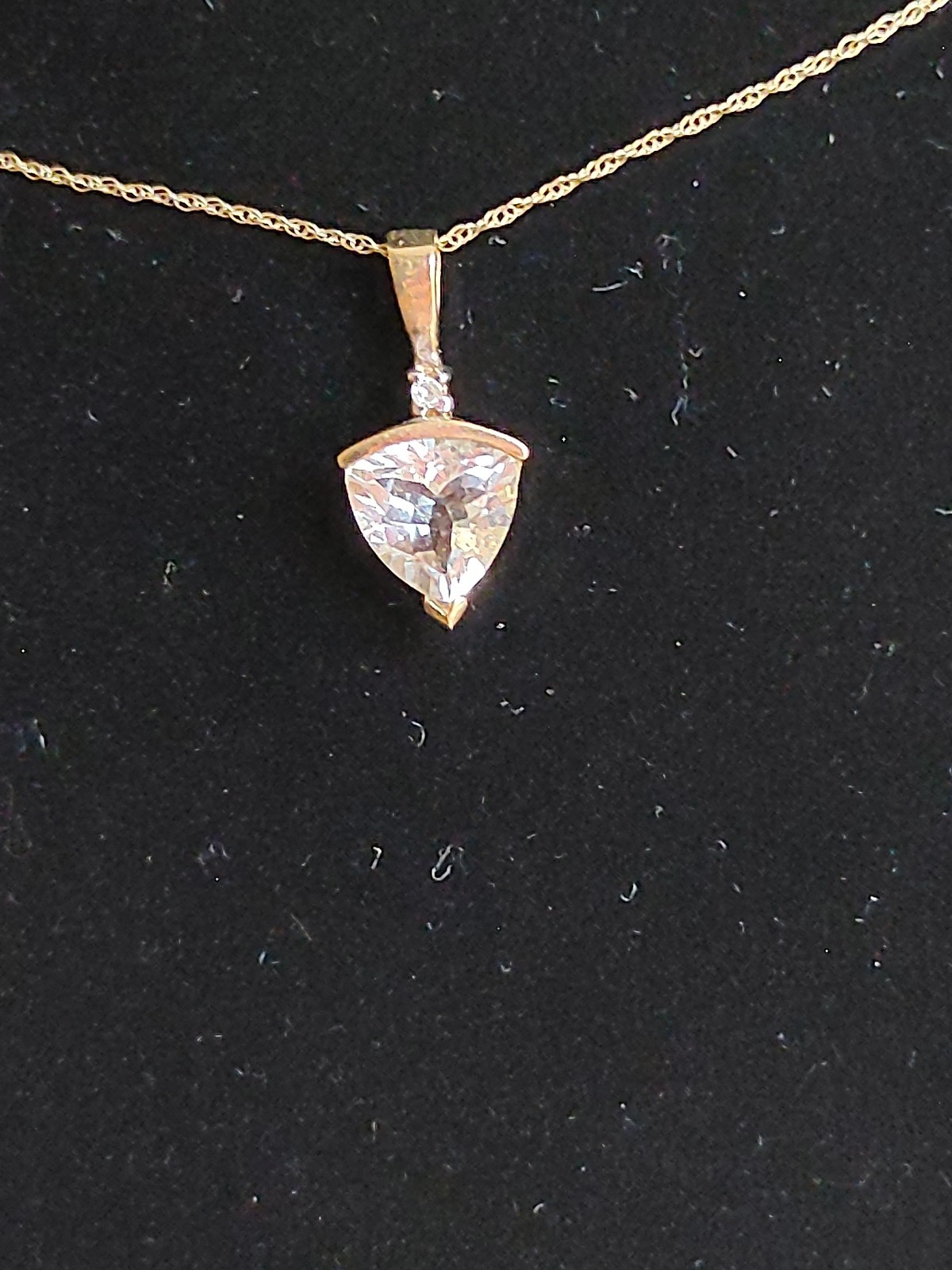Trillion Herkimer Faceted Pendant Necklace. Diamond. 10ktg.