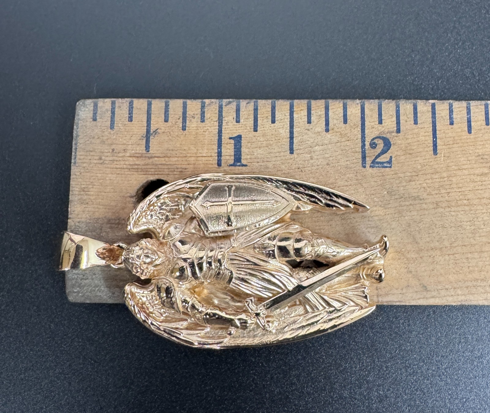 St Michael Warrior Angel 2″ Large Saint Charm Pendant 14K Gold