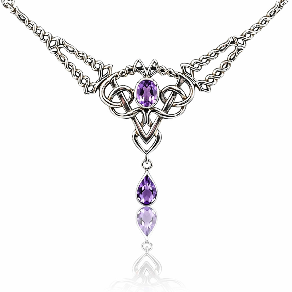 Vintage 925 Sterling Silver Amethyst Celtic Knot Necklace Peter Stone PSCL