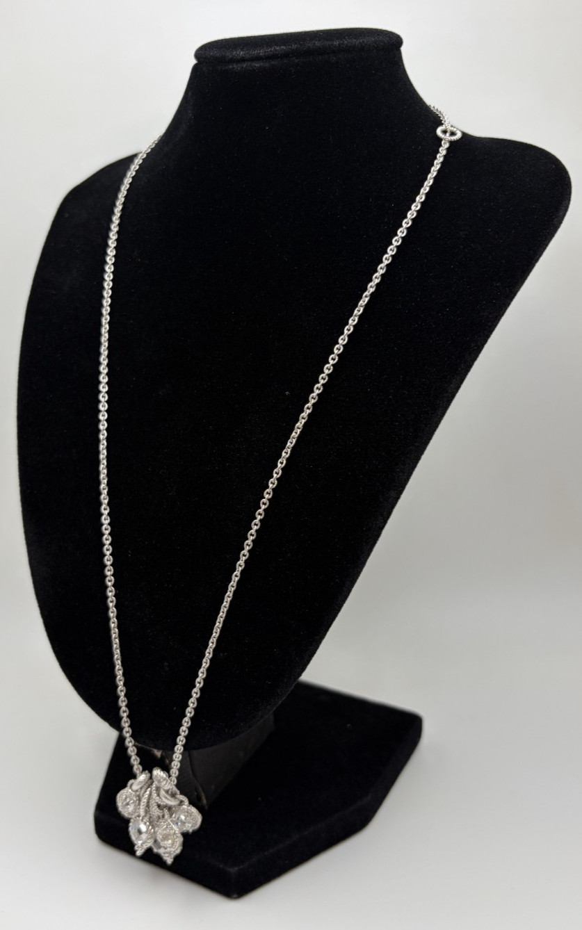 Judith Ripka 925 Sterling Silver Adjustable Charm Necklace 20″ Clear Stones