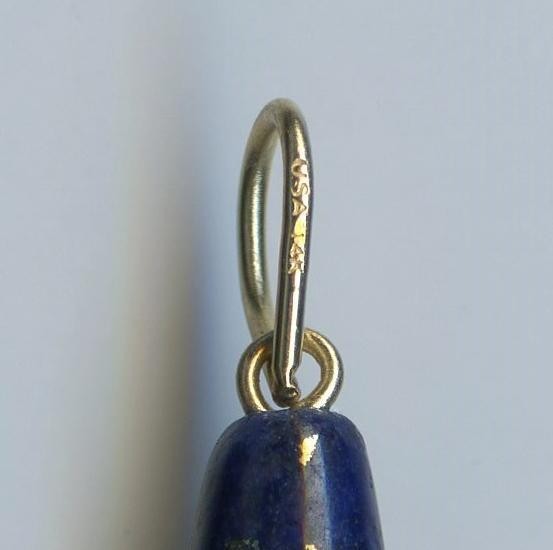New 14K 2.0 Gram Solid Yellow Gold 23mm Briolette Pear Lapis Lazuli Pendant a2cf