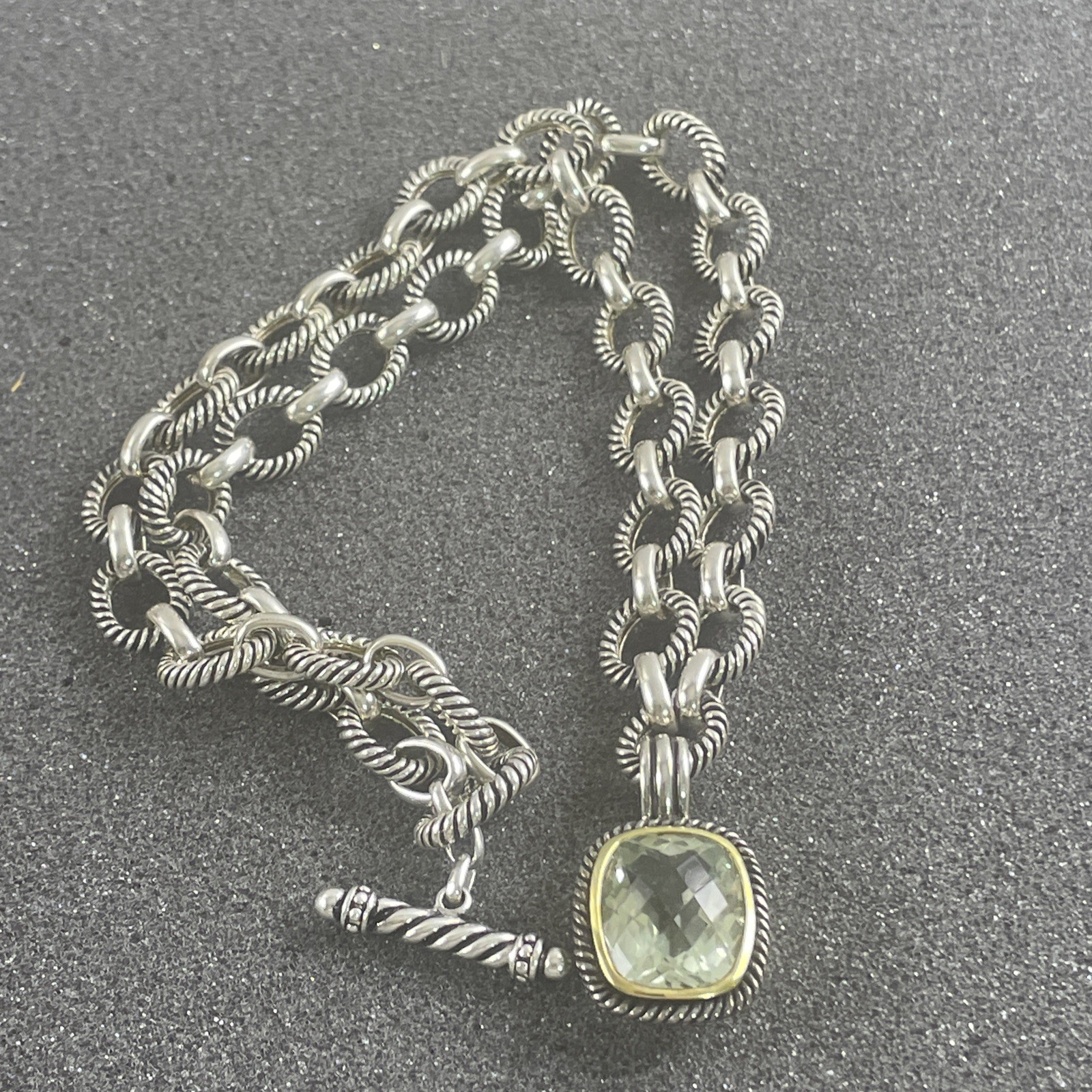 Michelle Albala 925 Silver Prasiolite Cushion Enhancer Cable Link Toggle Chain