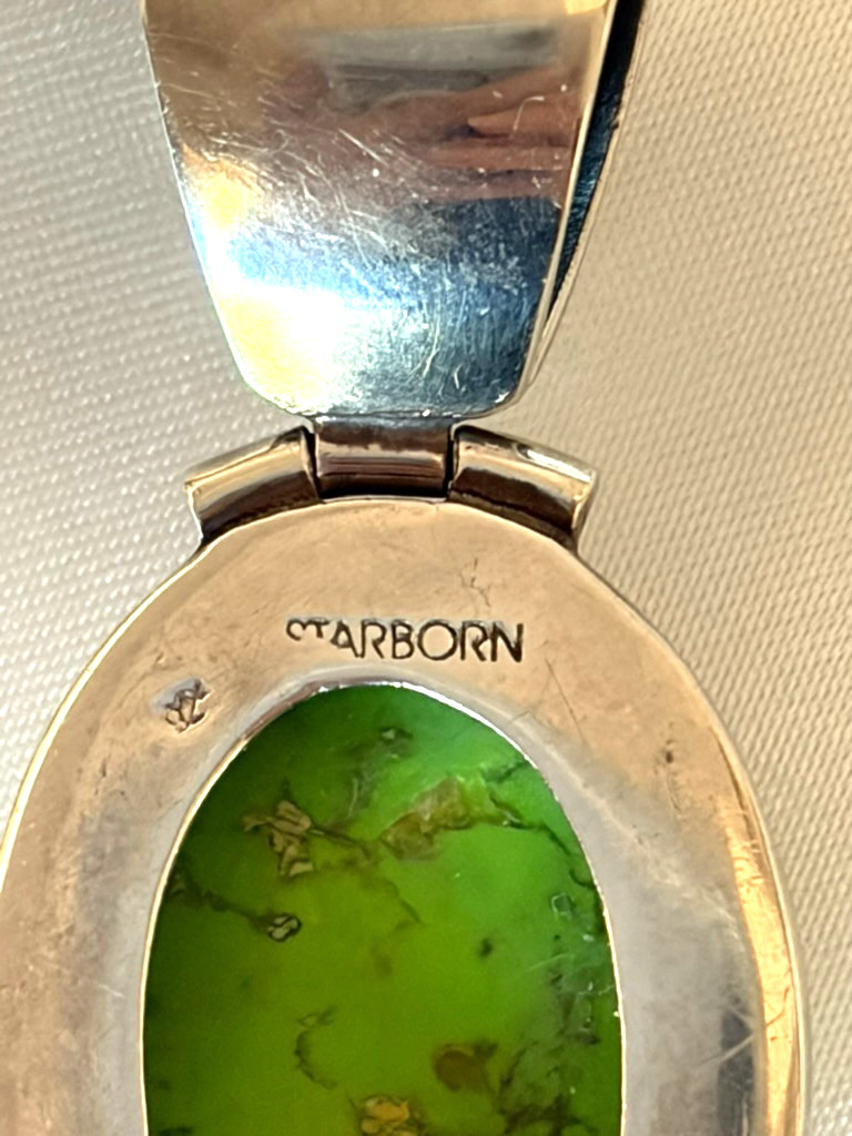 Starborn 925 Sterling Silver Green Tuquoise Pendant w/ Peridot Accent