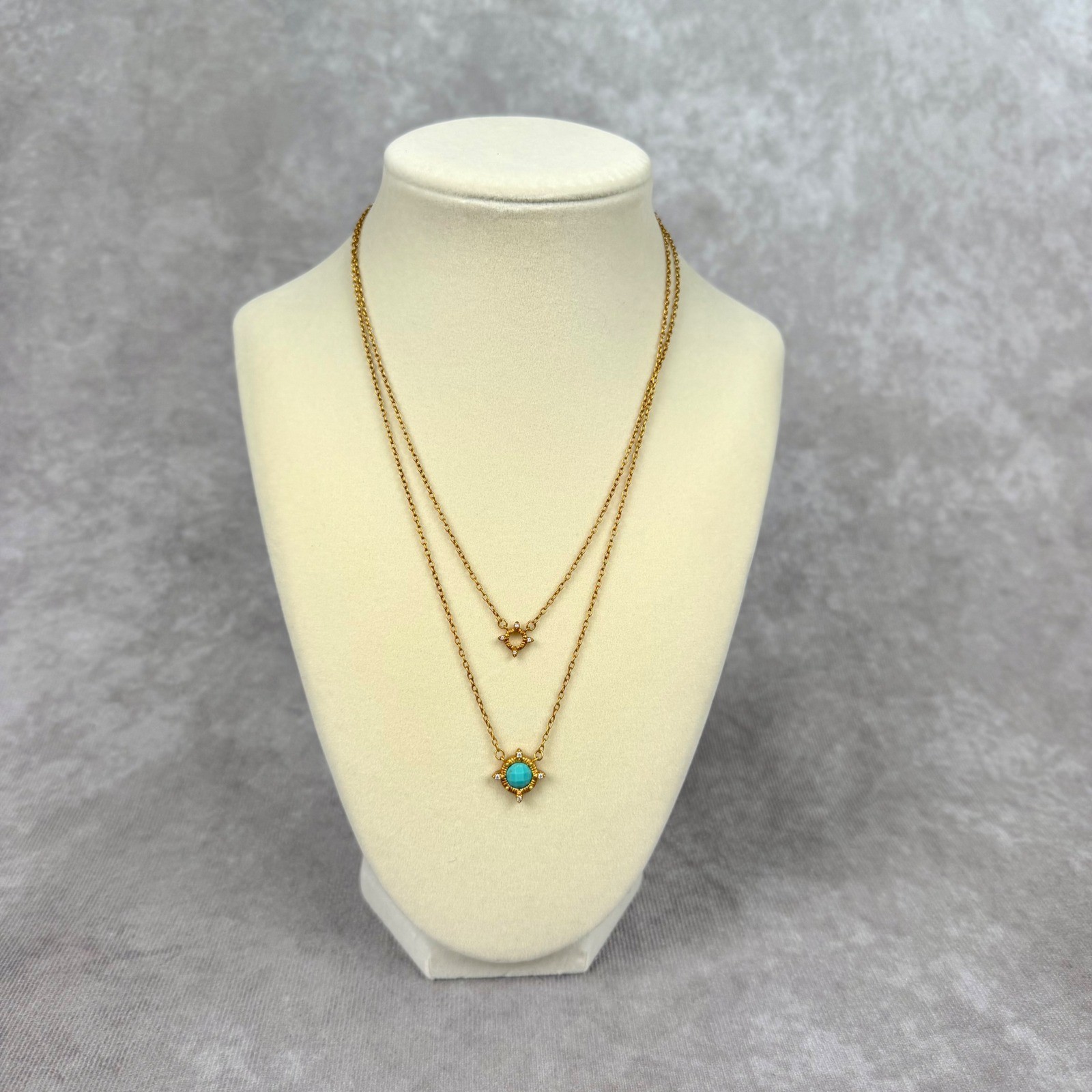 Freida Rothman Turquoise Starburst Layered Necklace Gold over Sterling Silver CZ
