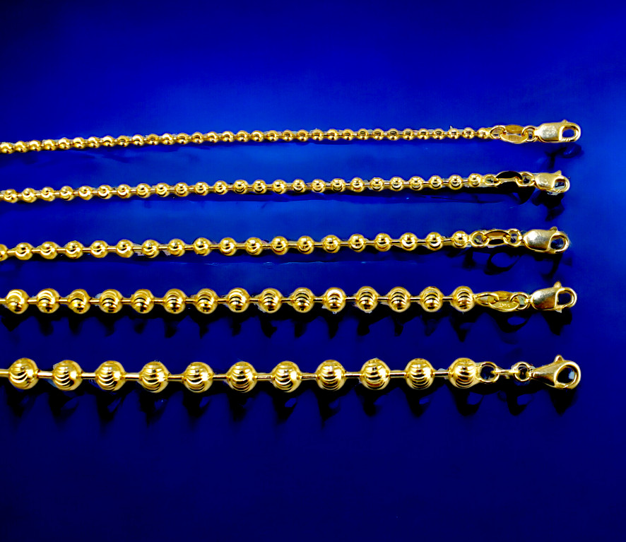 14K Yellow Gold SOLID Round Ball Bead Necklace Bracelet Chain D/C 2mm-5mm 7″-30″