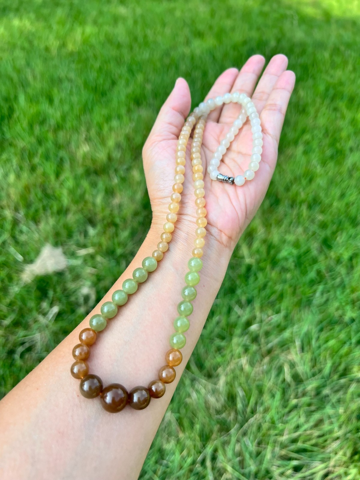 Only one! Top Gorgeous Genuine Nephrite Jade Bead 24″ Necklace H323 b