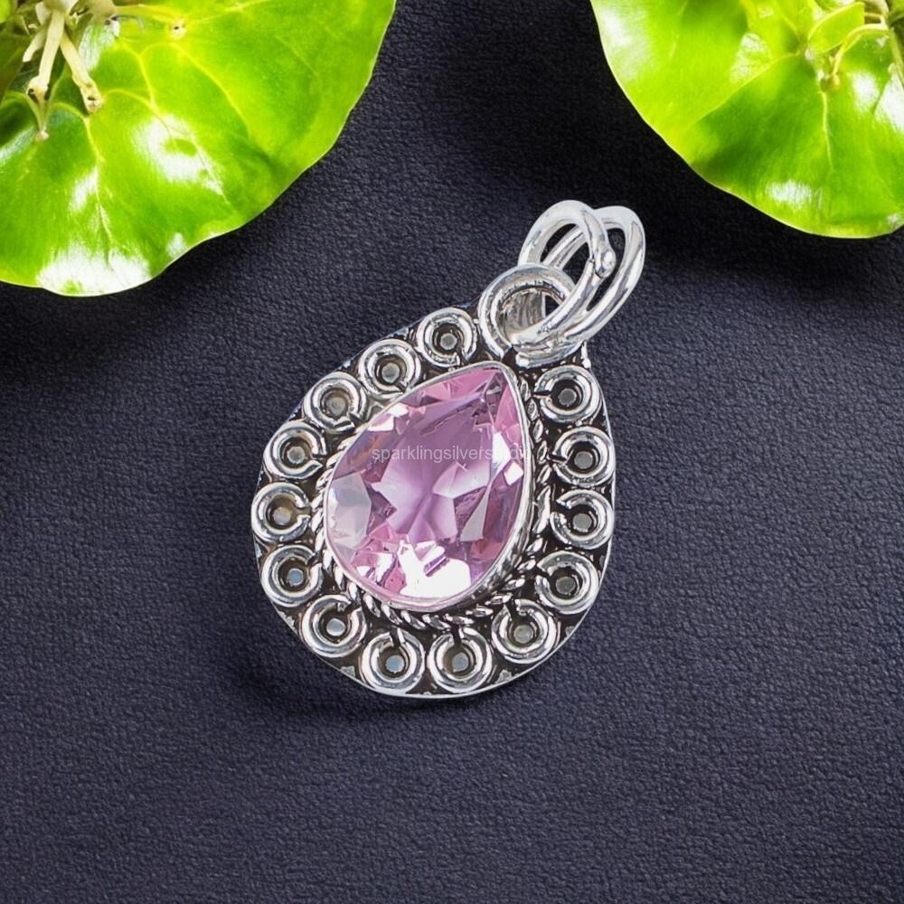 Morganite Gemstone Jewelry 925 Sterling Silver Handmade Pendant 1.02″ For Mother