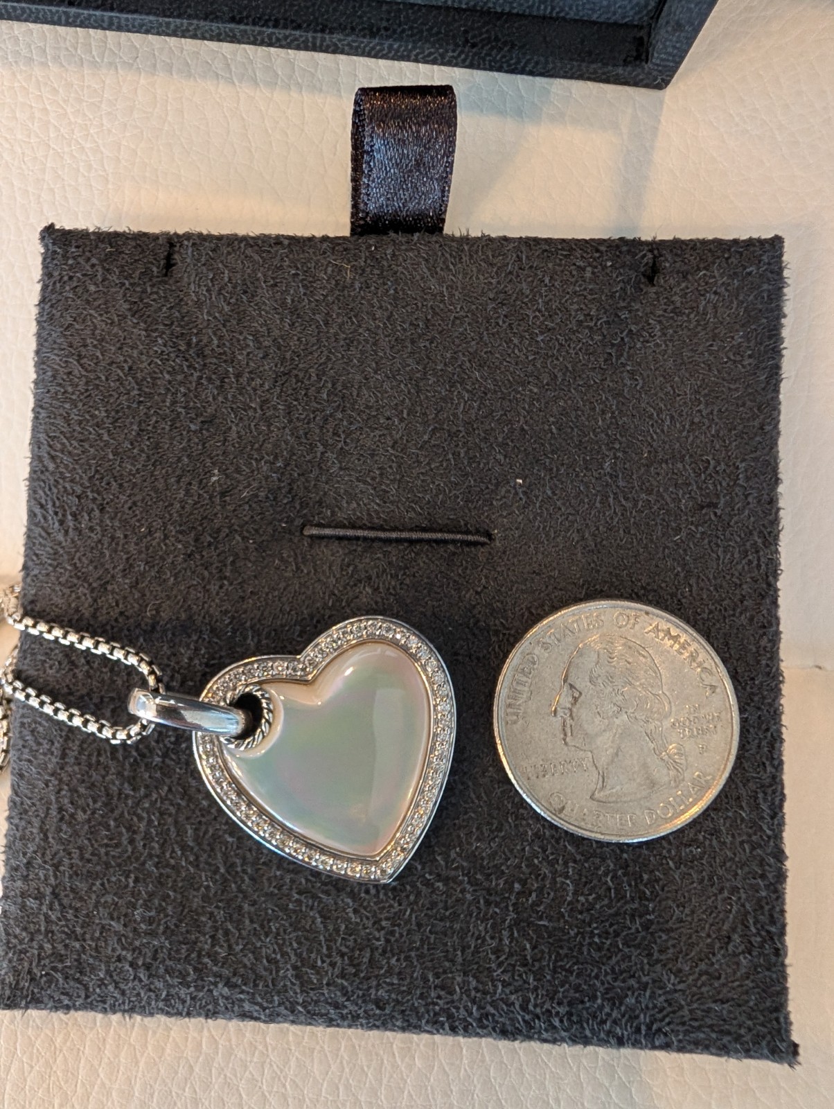 David Yurman Heart Diamond Mother Of Pearl Pendant Necklace 16-18″ Gorgeous New