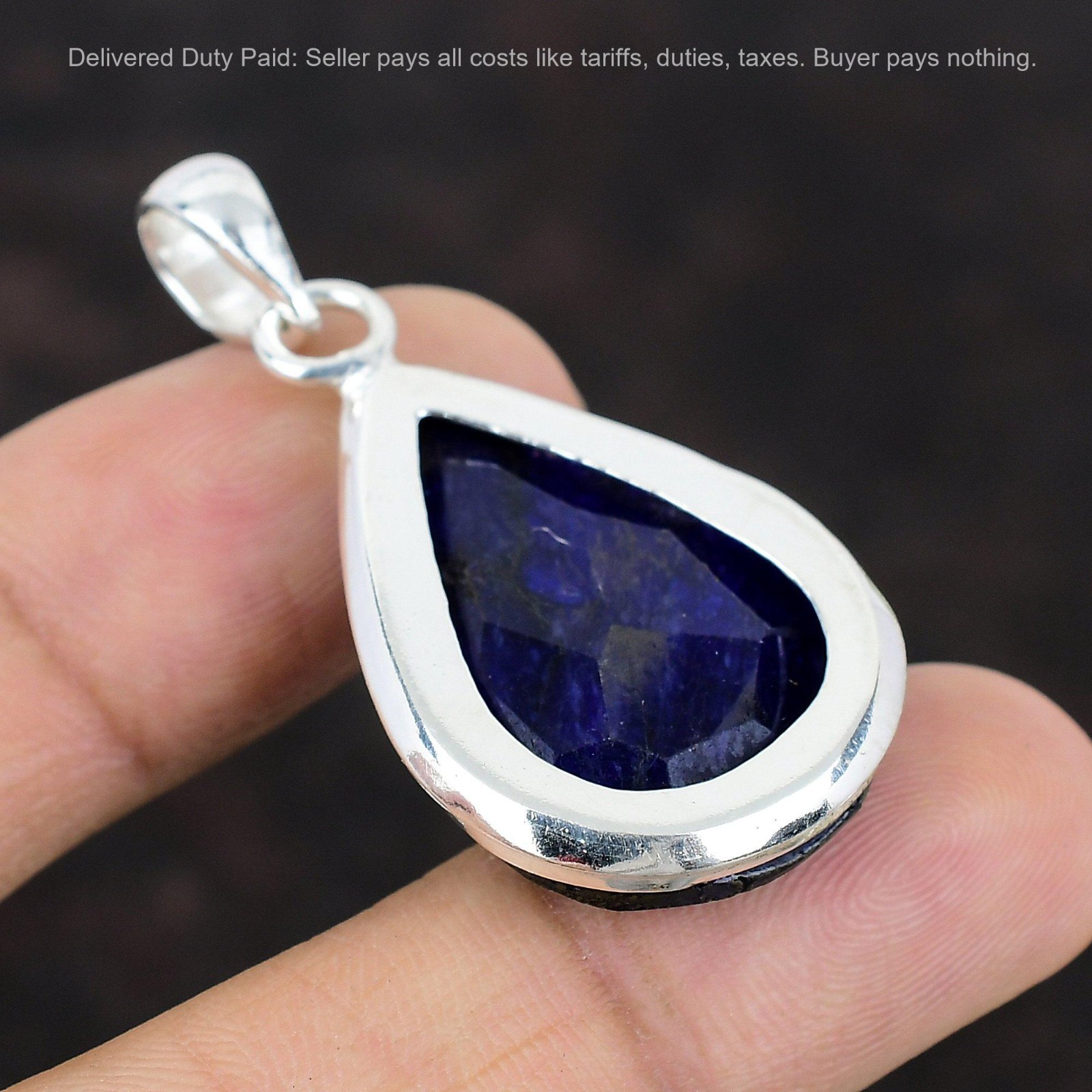 Pear Blue Saphire Gemstone 925 Silver Wedding Anniversary Bezel Pendant Jewelry