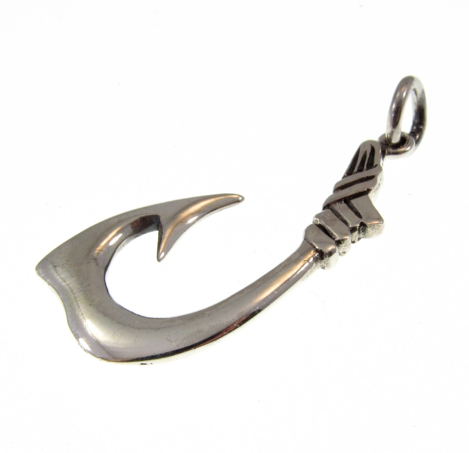Handcrafted Solid 925 Sterling Silver 3D Nautical Barbed FISH J HOOK Pendant