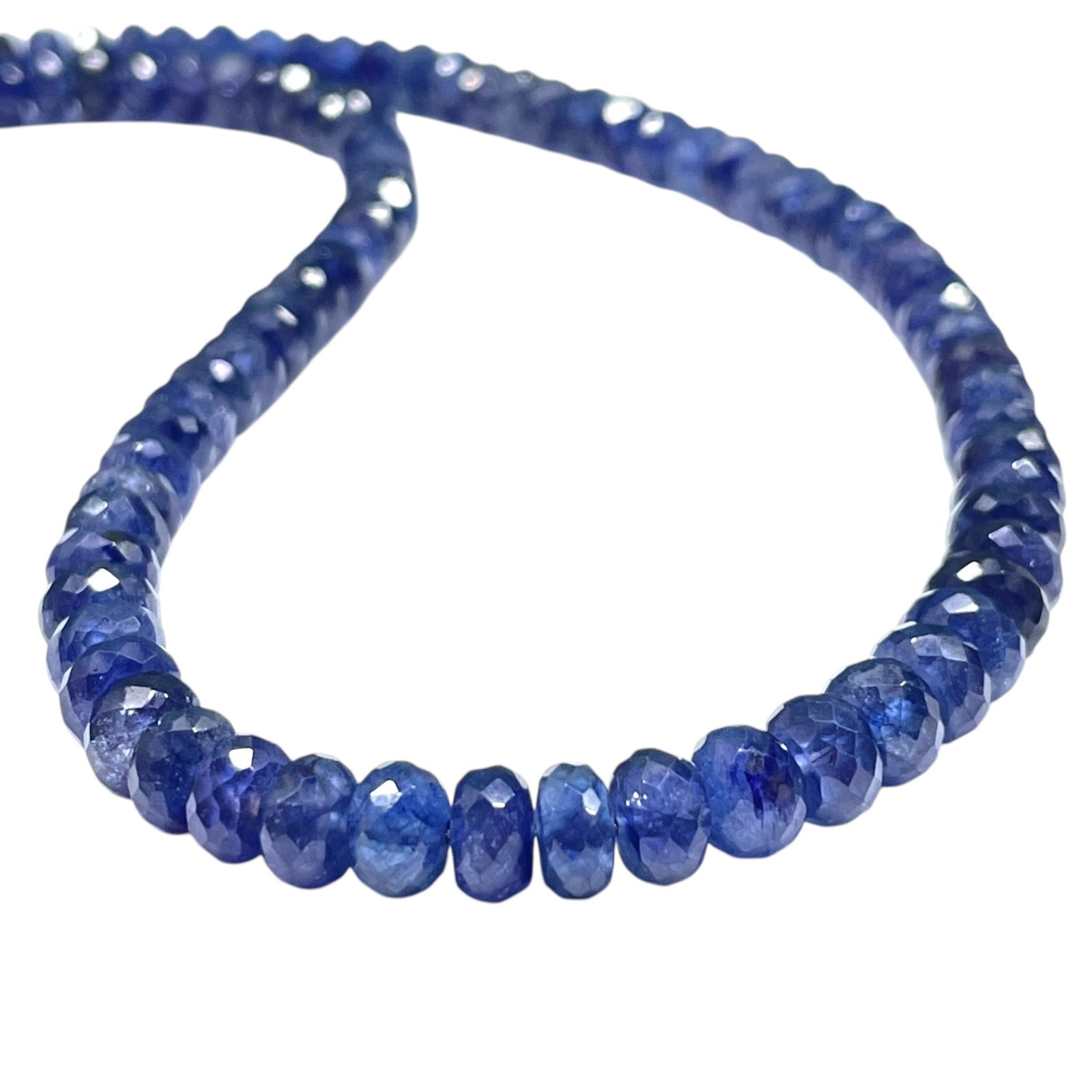 17 Inch Natual Ceylon Blue Sapphire Necklace 5.5-6.5mm Faceted Beads 925 Clasp