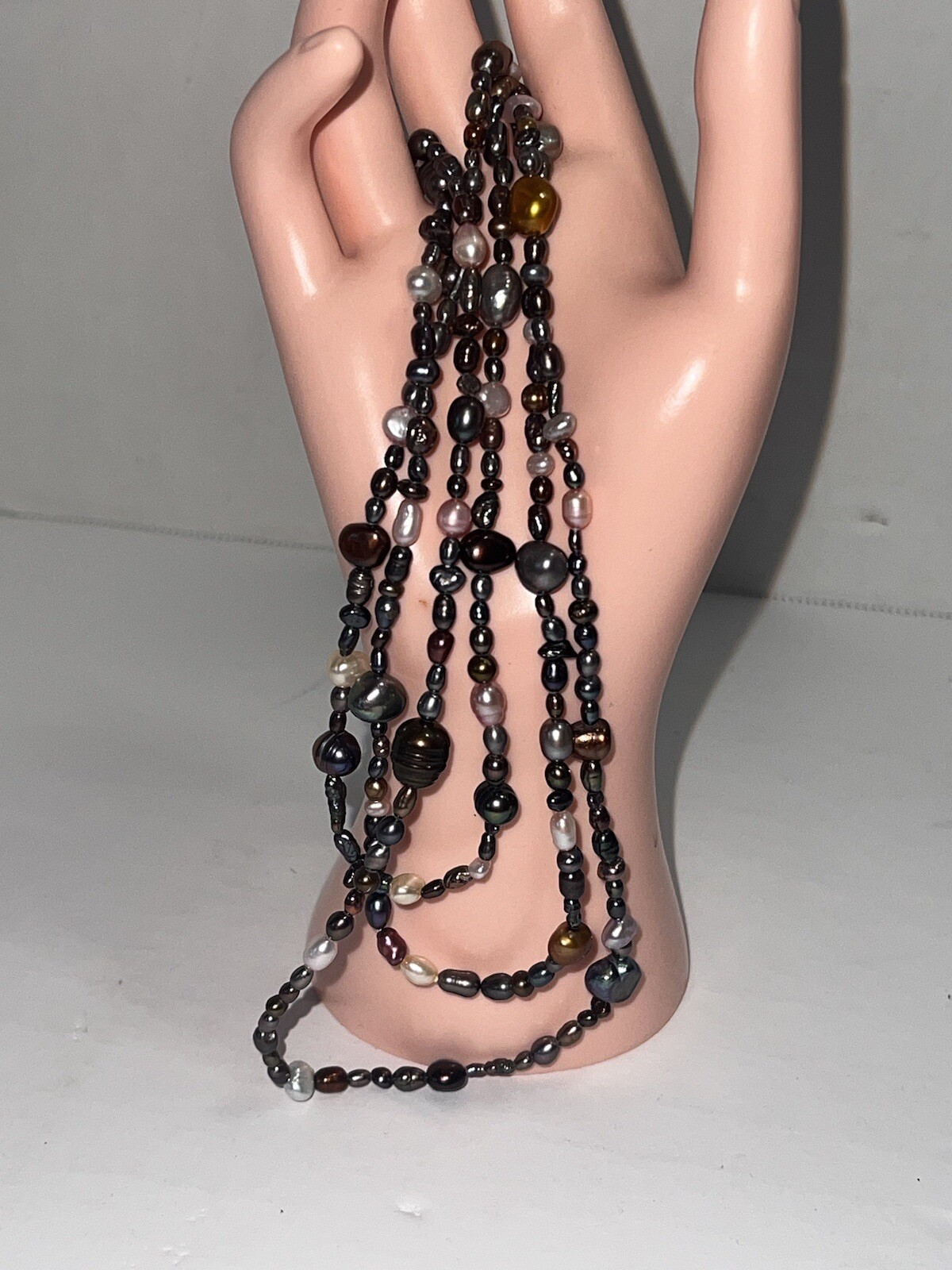 Single Strand Freshwater Pearl, Endless Necklace 34” Flapper Style Multicolor