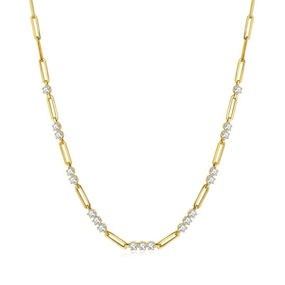 NEW – 18K golds Plated Sterling Silver Moissanite Paper clip Necklace – $240