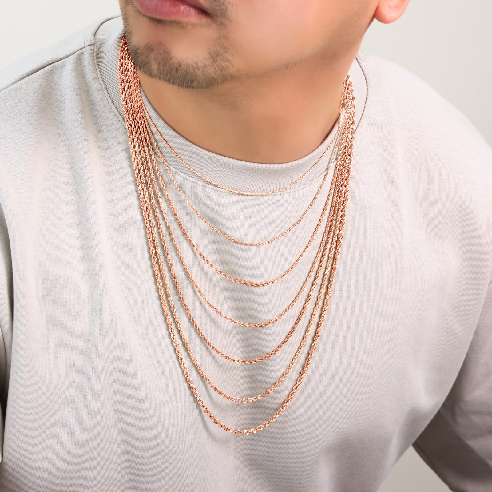 10K Rose Gold 1.5mm-6mm Diamond Cut Rope Chain Necklace Mens Womens 16″-30″