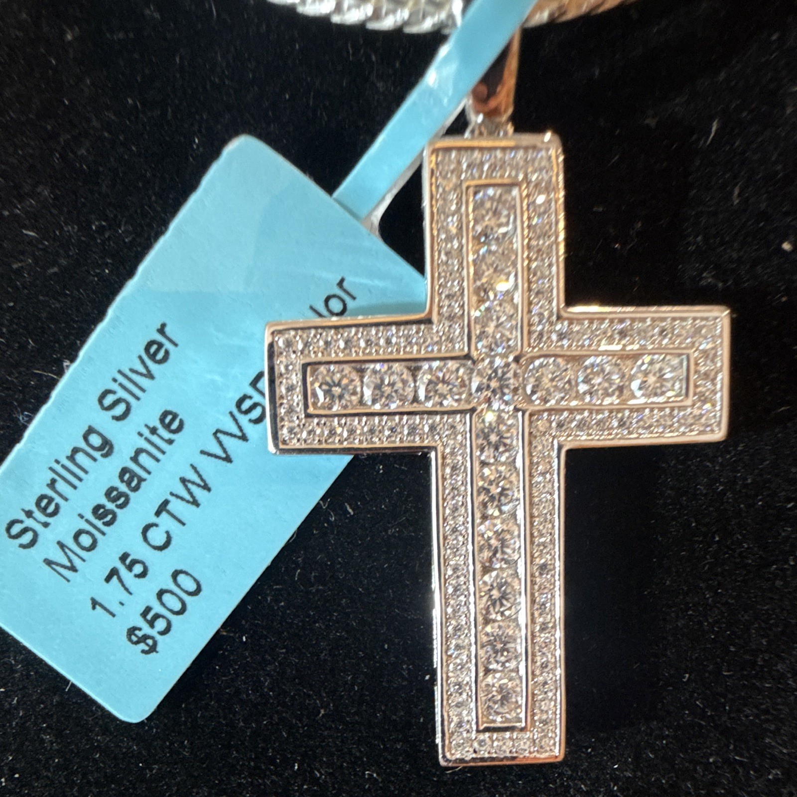 2.7mm 22” Round Franco Chain SOLID 925 (25g) w Moissanite Cross Pendant 1.75CTW