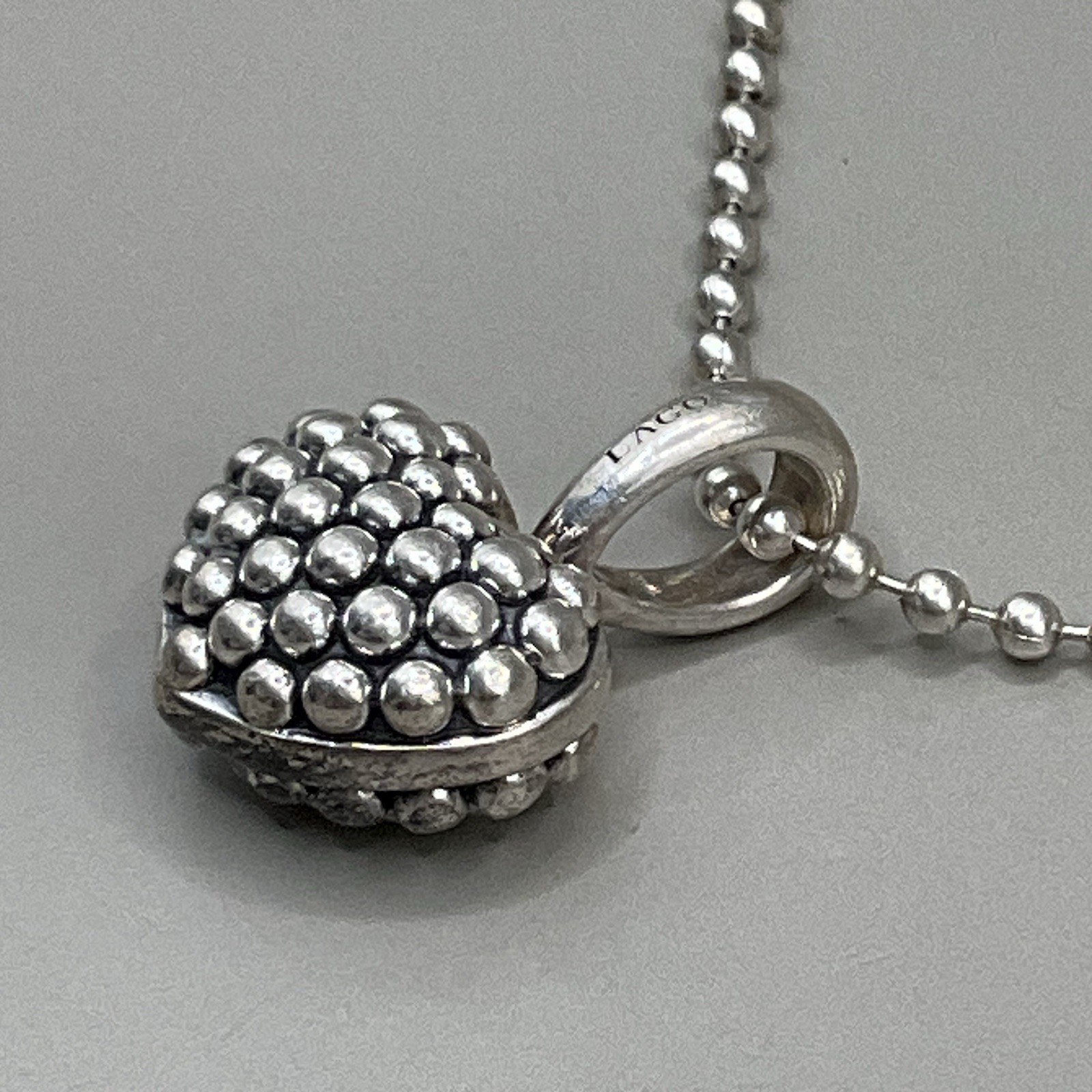 Lagos Necklace Sterling Silver 925 Caviar Chain Puffy Heart Pendant