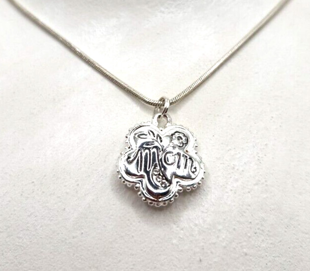 Sterling Silver 925 Flower Mom Pendant Necklace 20″ Snake Chain Signed NC