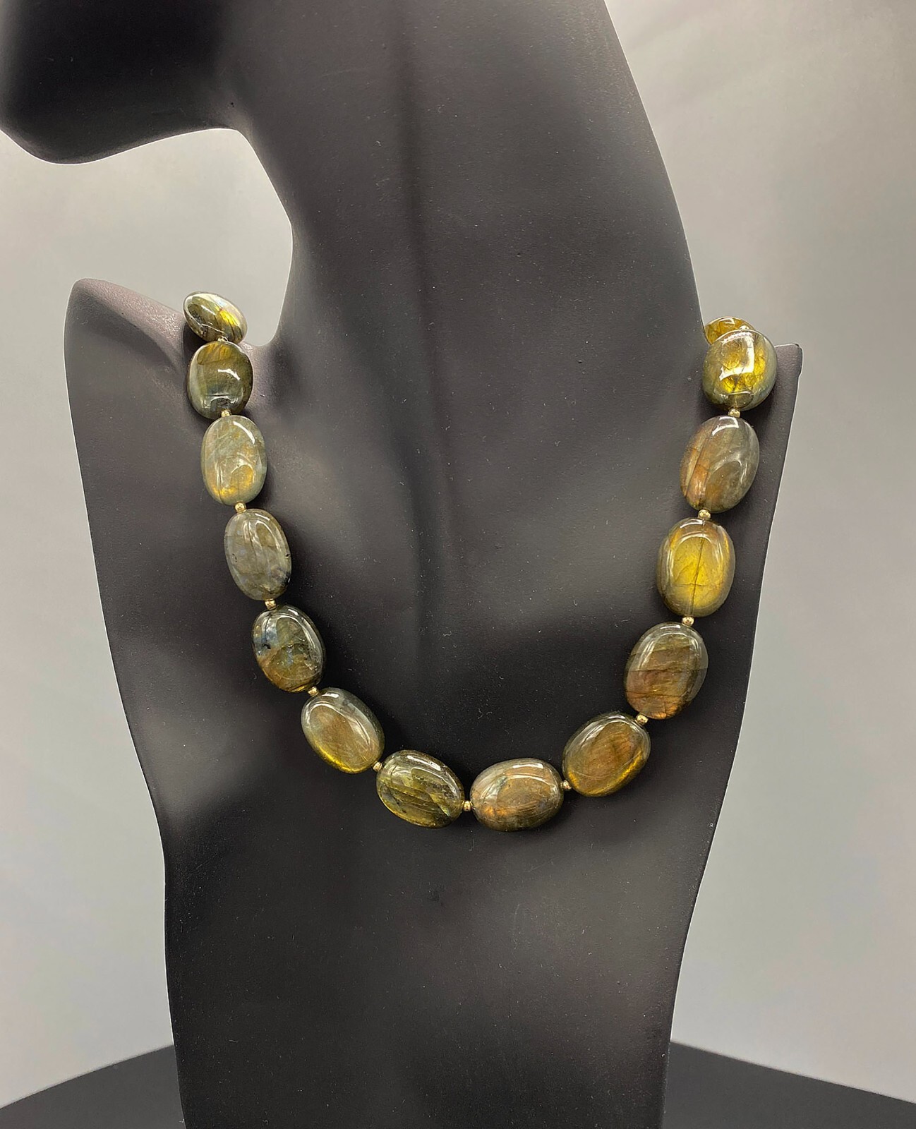 19″ Labradorite oval shape Beads Necklace with Gold Filled S hook clasp