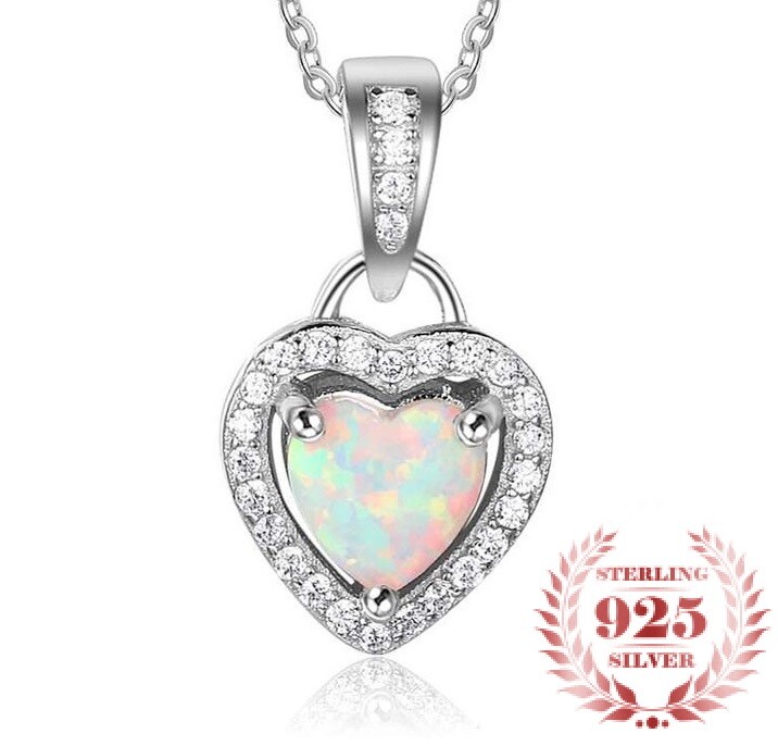 925 Sterling Silver Womens Fire Opal Love Infinity Heart Link Necklace D681