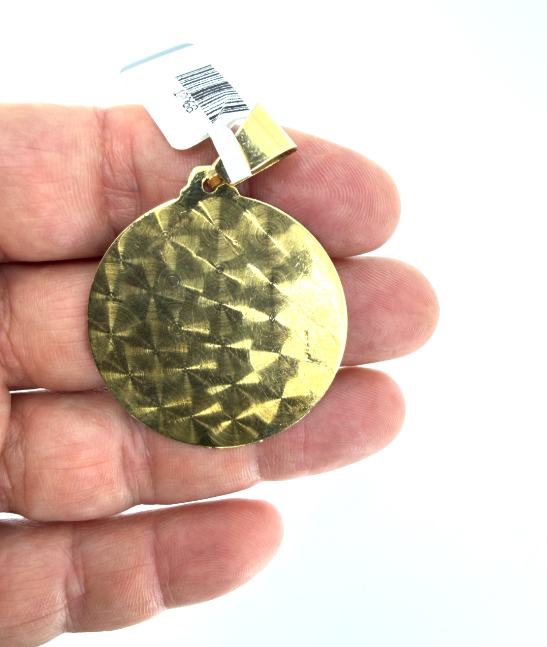 Real 10K Solid Yellow Gold Santa Barbara Pendant Diamond Cut Medallion Two Tone