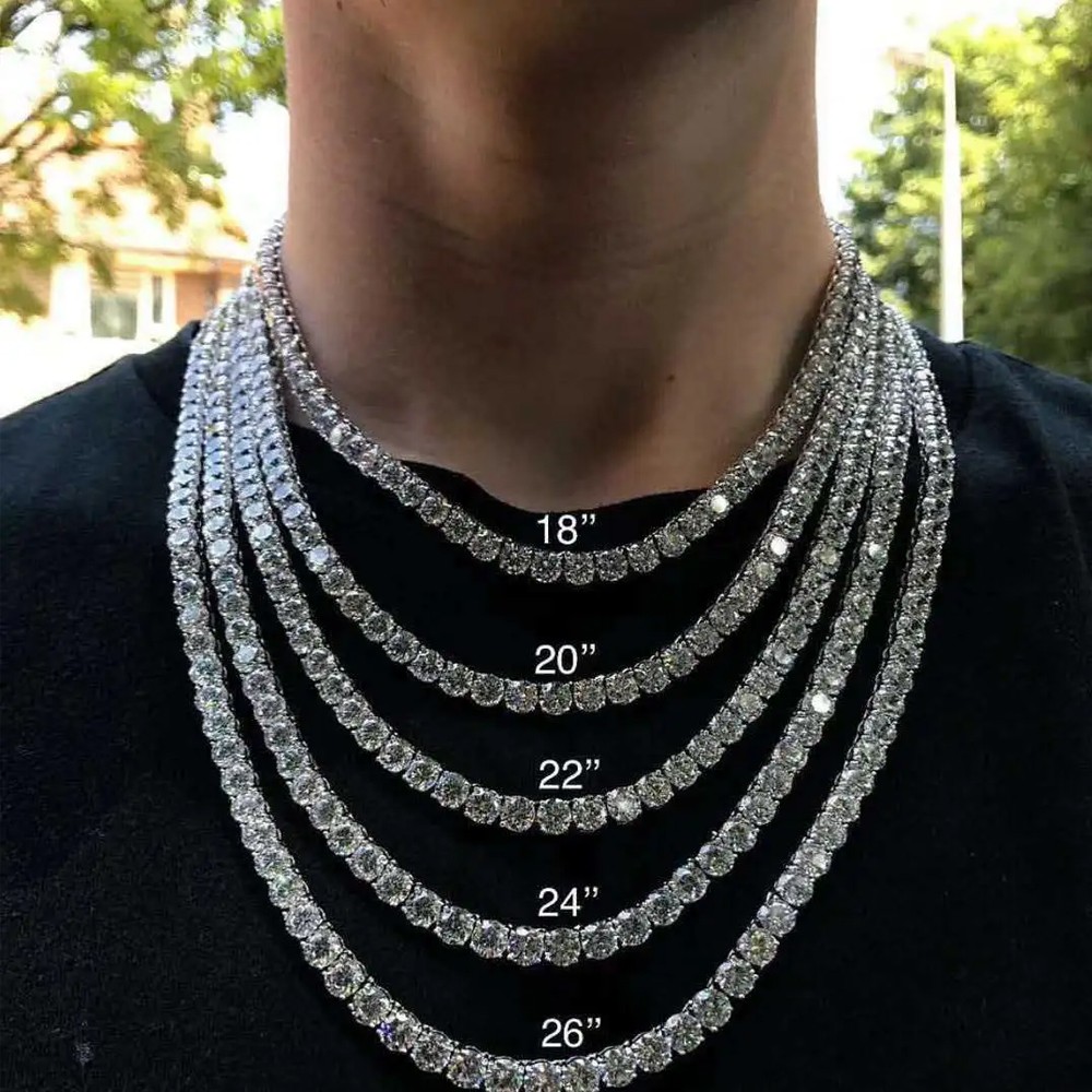 3-6.5mm Moissanite Tennis Necklace 925 Sterling Silver Hiphop Necklace Men Women