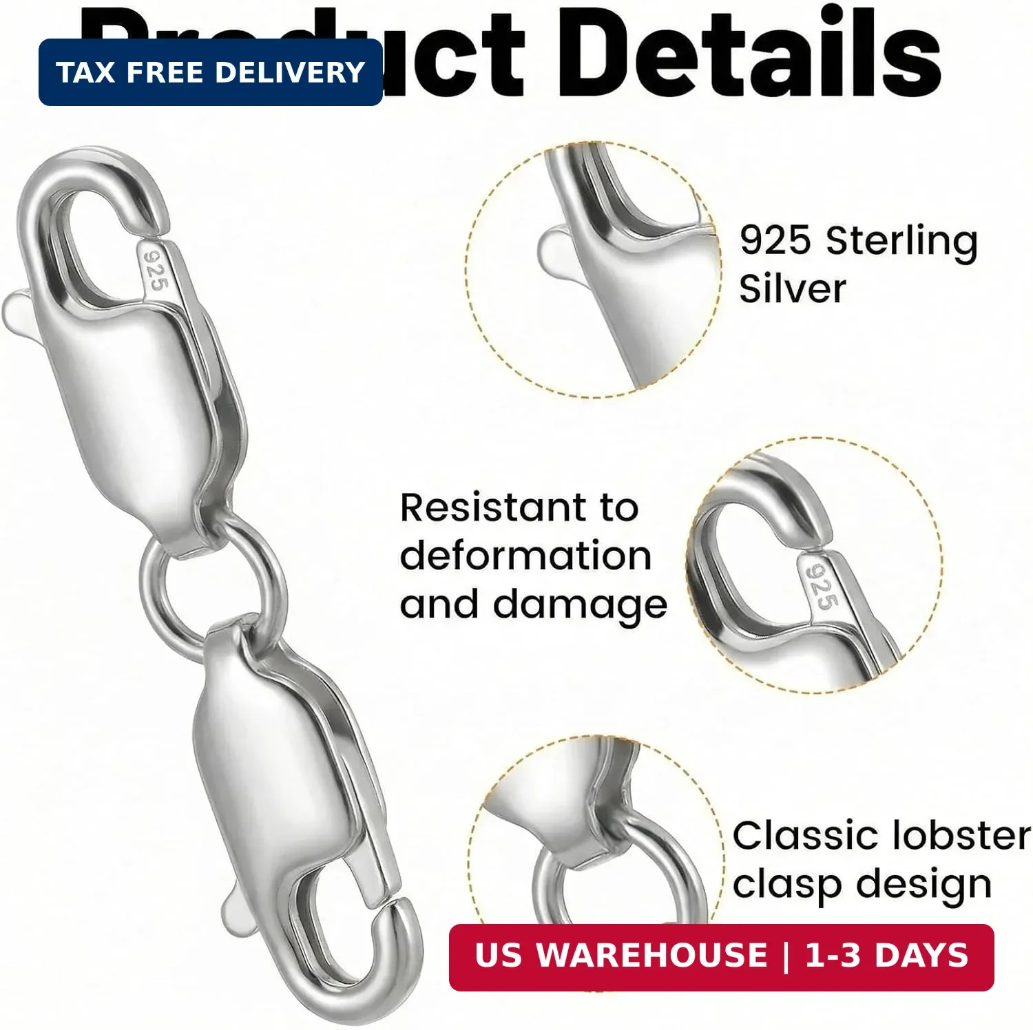 925 Sterling Double Lobster Claw Clasp Necklace Clasps and Closures Jewelry Clas