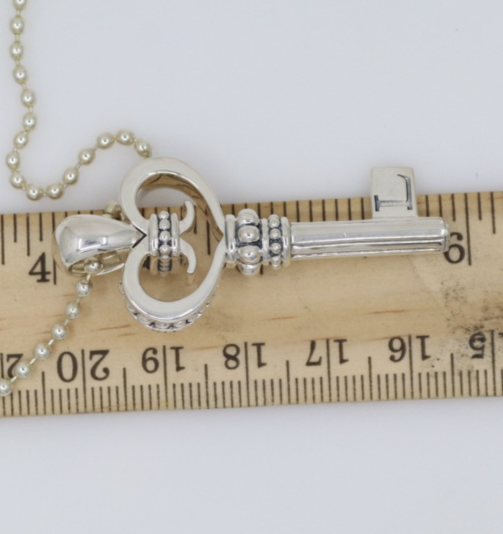 Lagos Caviar Sterling Silver Signature Key Pendant Beaded Necklace 34″ – 24G