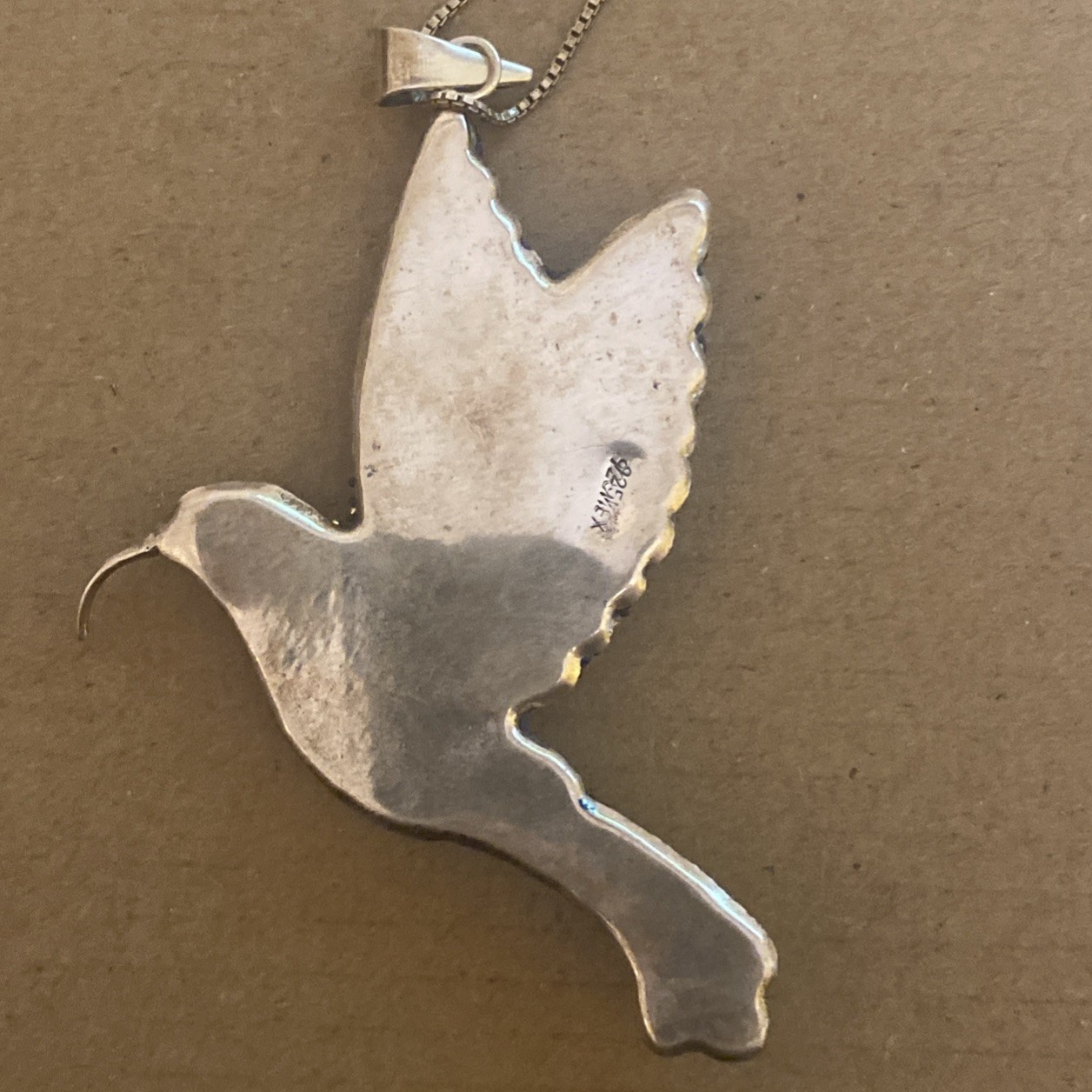Mexico Sterling Silver Beaded Multi Colored Hummingbird Pendant