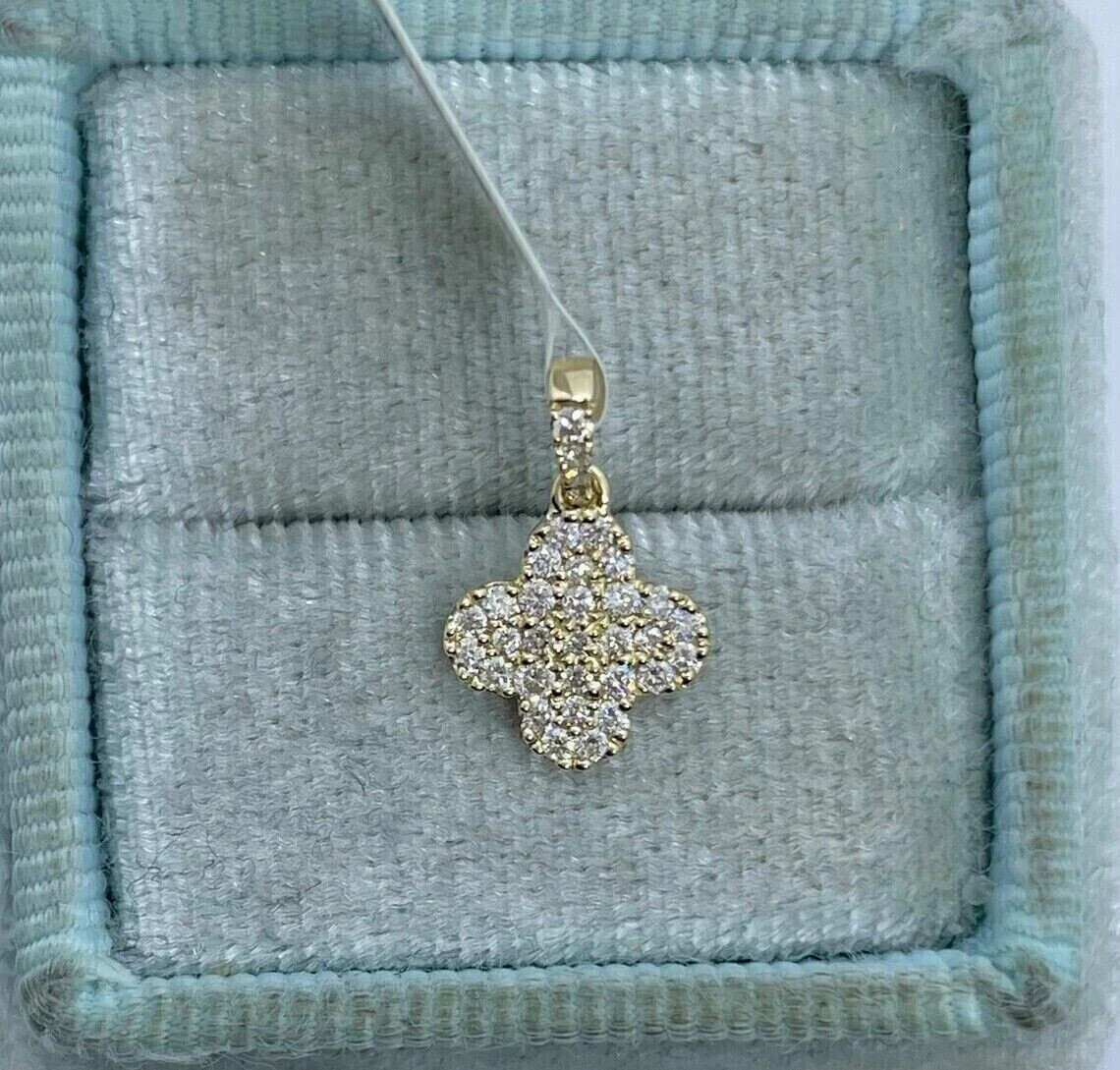 1.10Ct Round Lab Created Diamond Clover Necklace Pendant 14K Yellow Gold Over