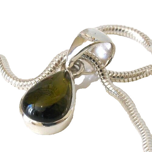 Green Tourmaline Pear Drop Pendant in Sterling Silver – 3.8 Carats, Eye Clean