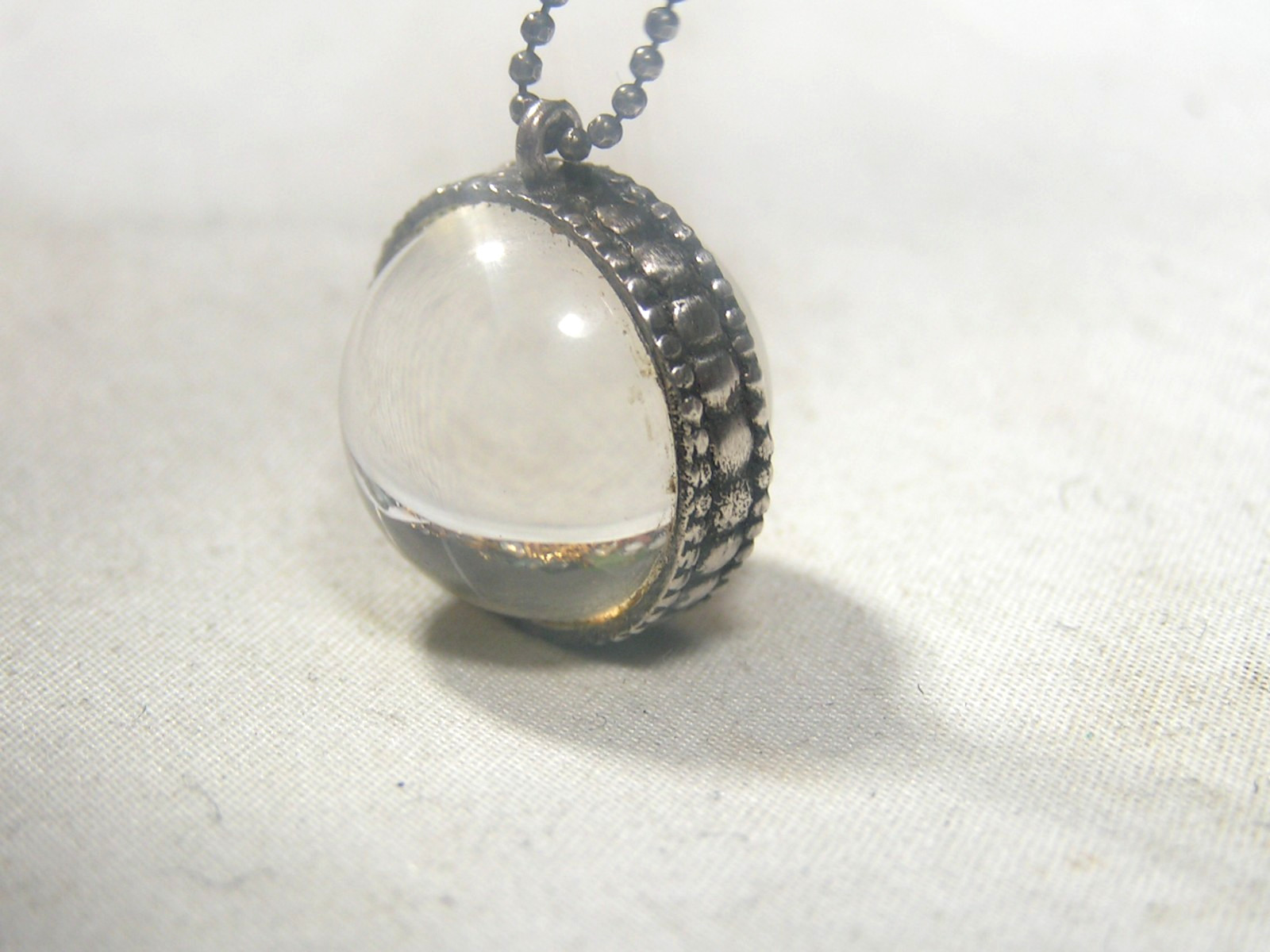 Vintage Sterling Silver, Rock Crystal Quartz Pool Of Light Ball Pendant Necklace
