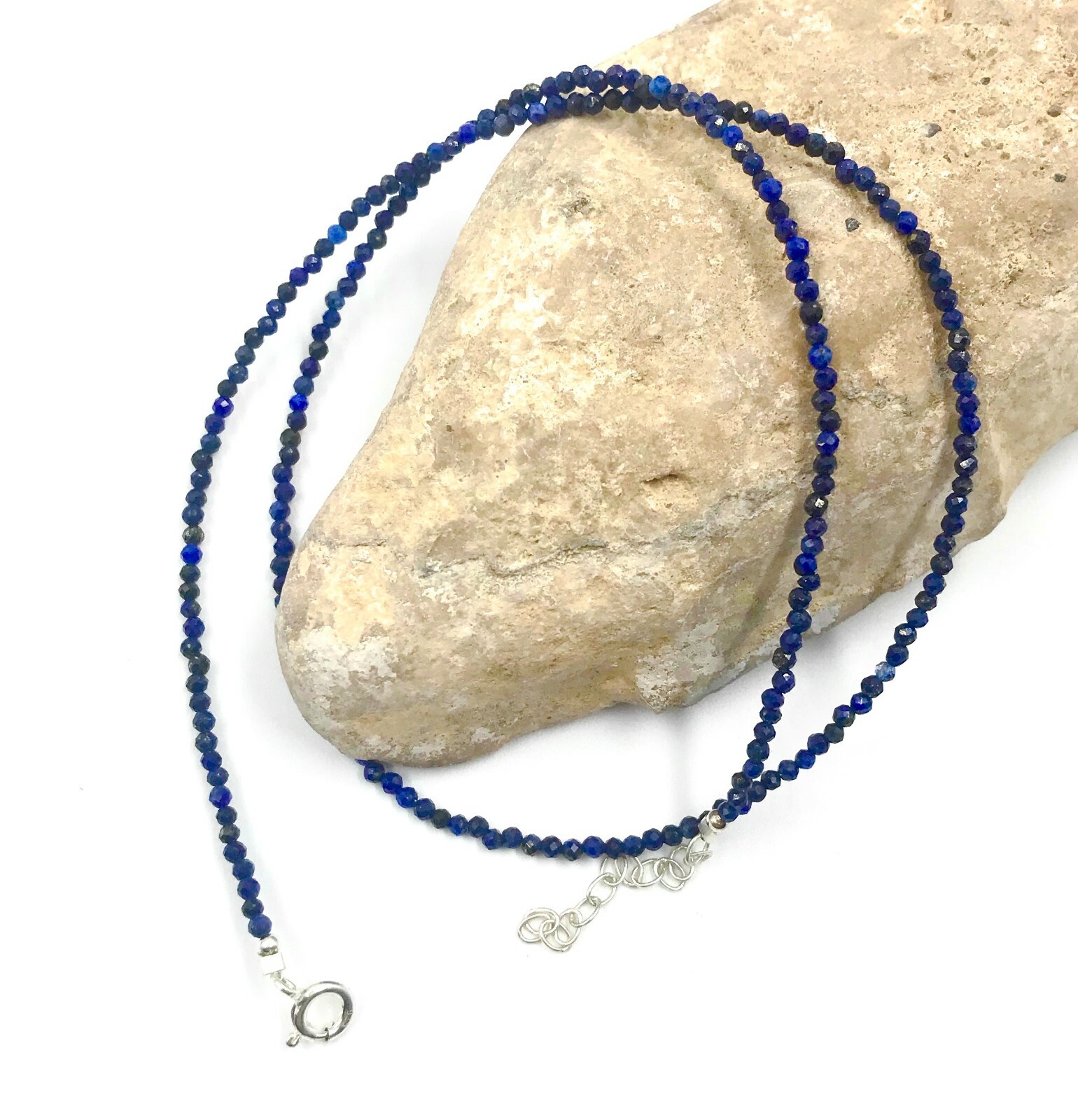 Genuine Lapis lazuli Beads Silver Necklace Jewelry Women Handmade USA SELLER