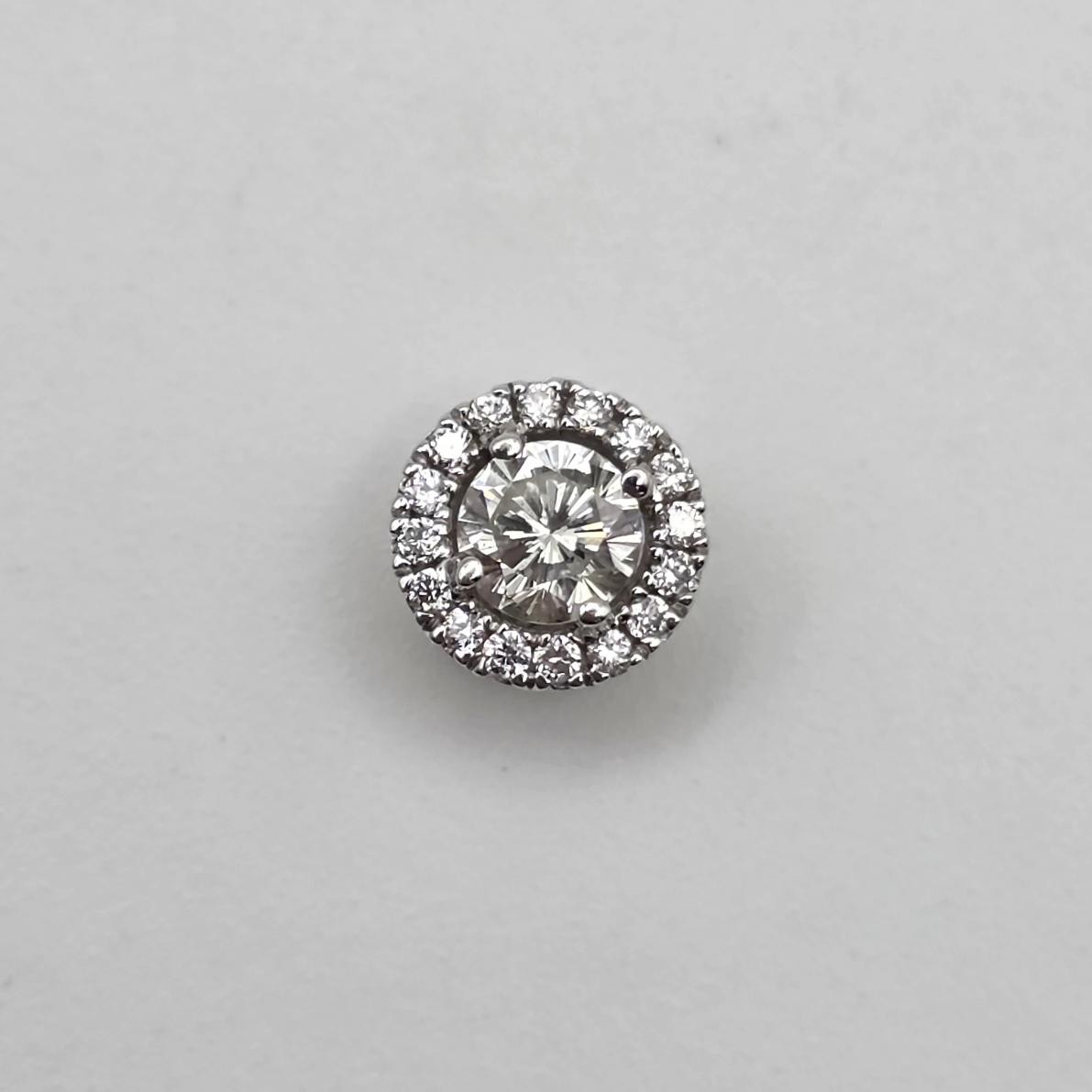 Sitara Signed 14K White Gold Round Natural Diamond Halo Slide Pendant 0.32ctw