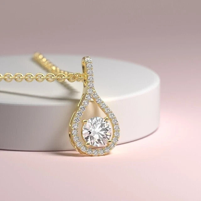 Stunning Teardrop Pendant Chain 2.55ct Lab Grown Diamond 14K Yellow Gold Plated