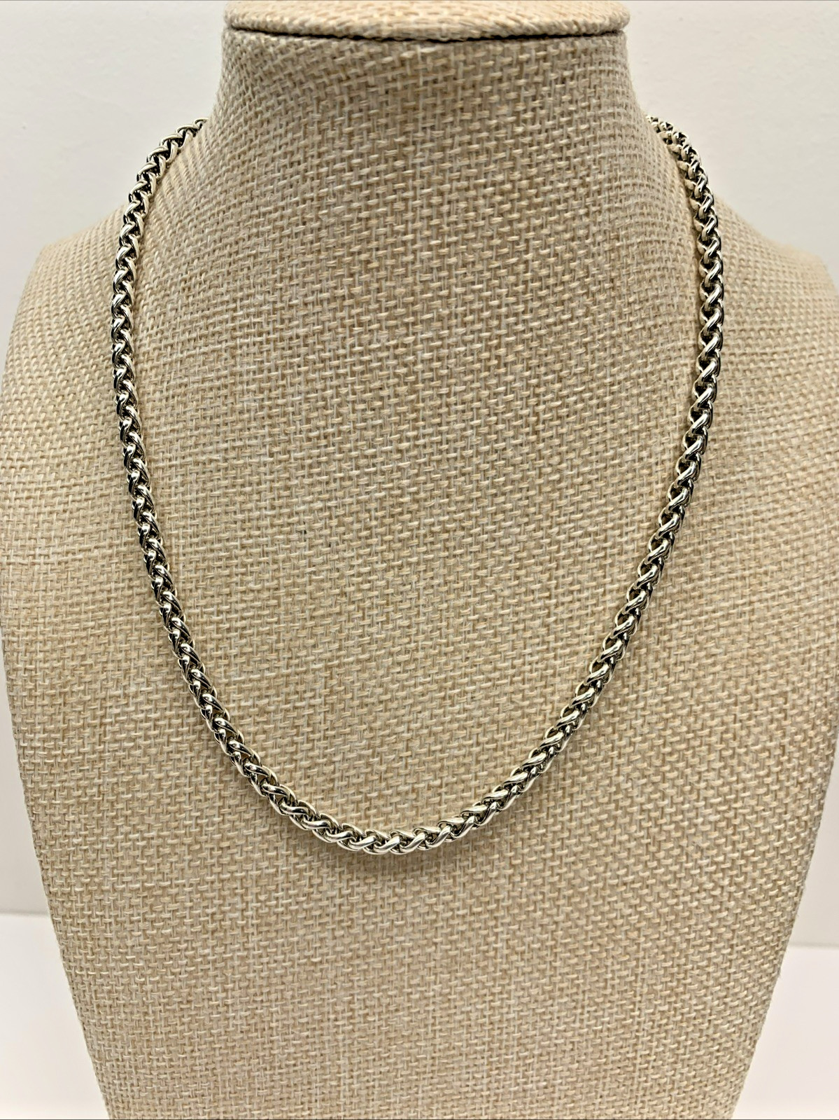 David Yurman Signed 925 Sterling Silver 4mm Wheat Weave Chain Necklace 16″ 23.5g
