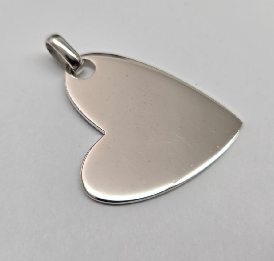 925 Sterling Silver Flat High Polished Heart Pendant 1 1/2 Inch (38mm) Tall