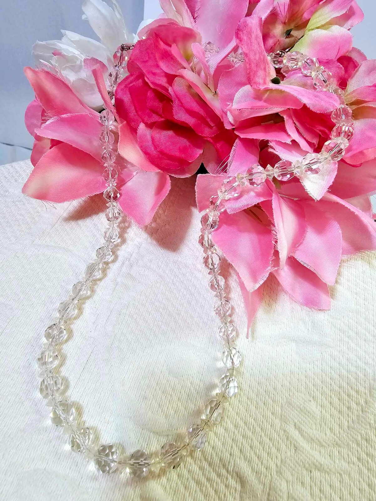 925 Sterling Clasp Necklace w/ Cut Crystal Glass Beads 21in” – B29