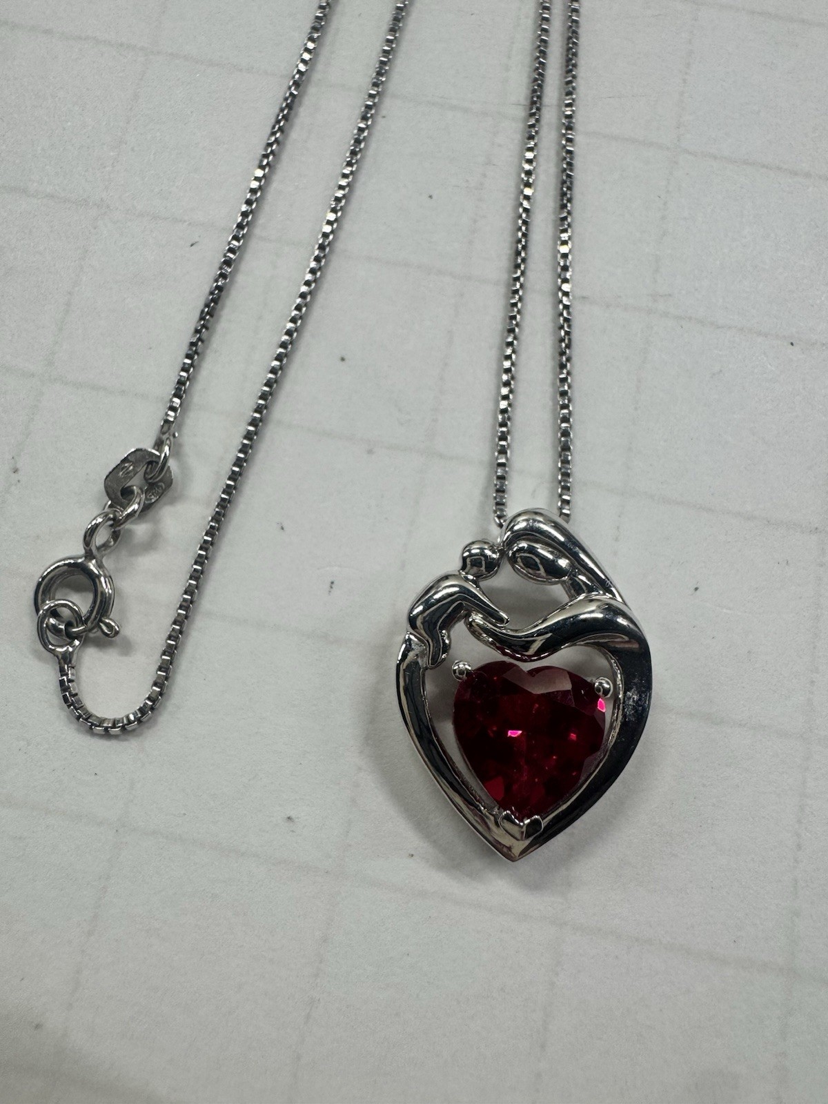 Alwand Vahan Sterling Silver Heart Mother & Child Pendant Necklace Red Stone