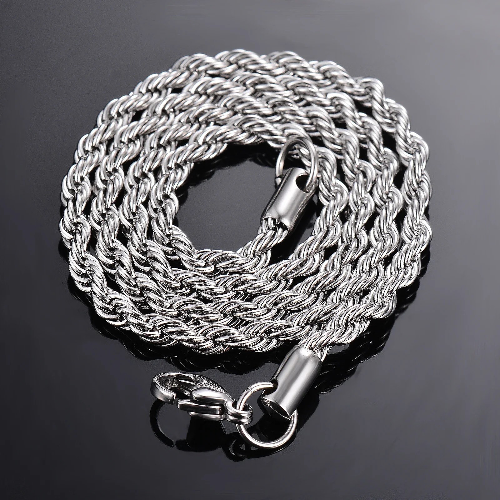 Italian Solid Sterling Silver Rope Link Chain Necklace 925 Silver Chain UNISEX