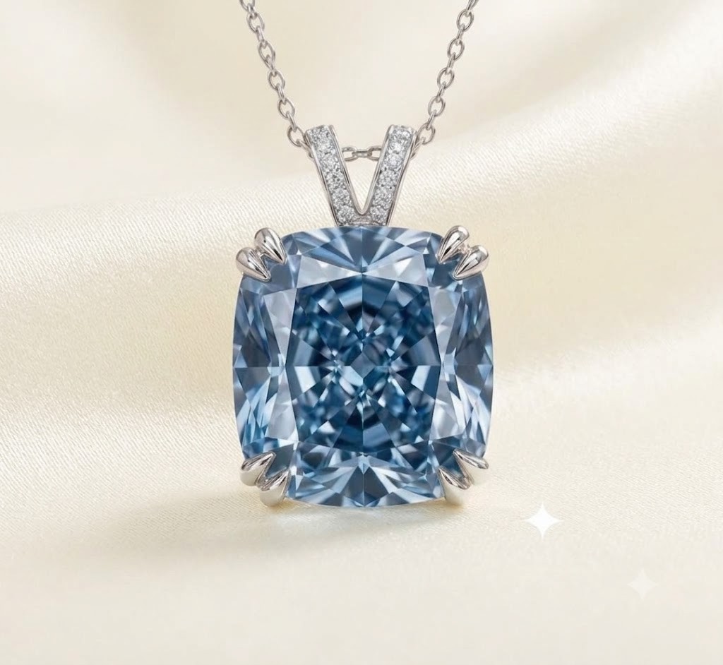 HUGE 16.15 Ct Certified Azure Blue Diamond Pendant Necklace-FREE Diamond Studs