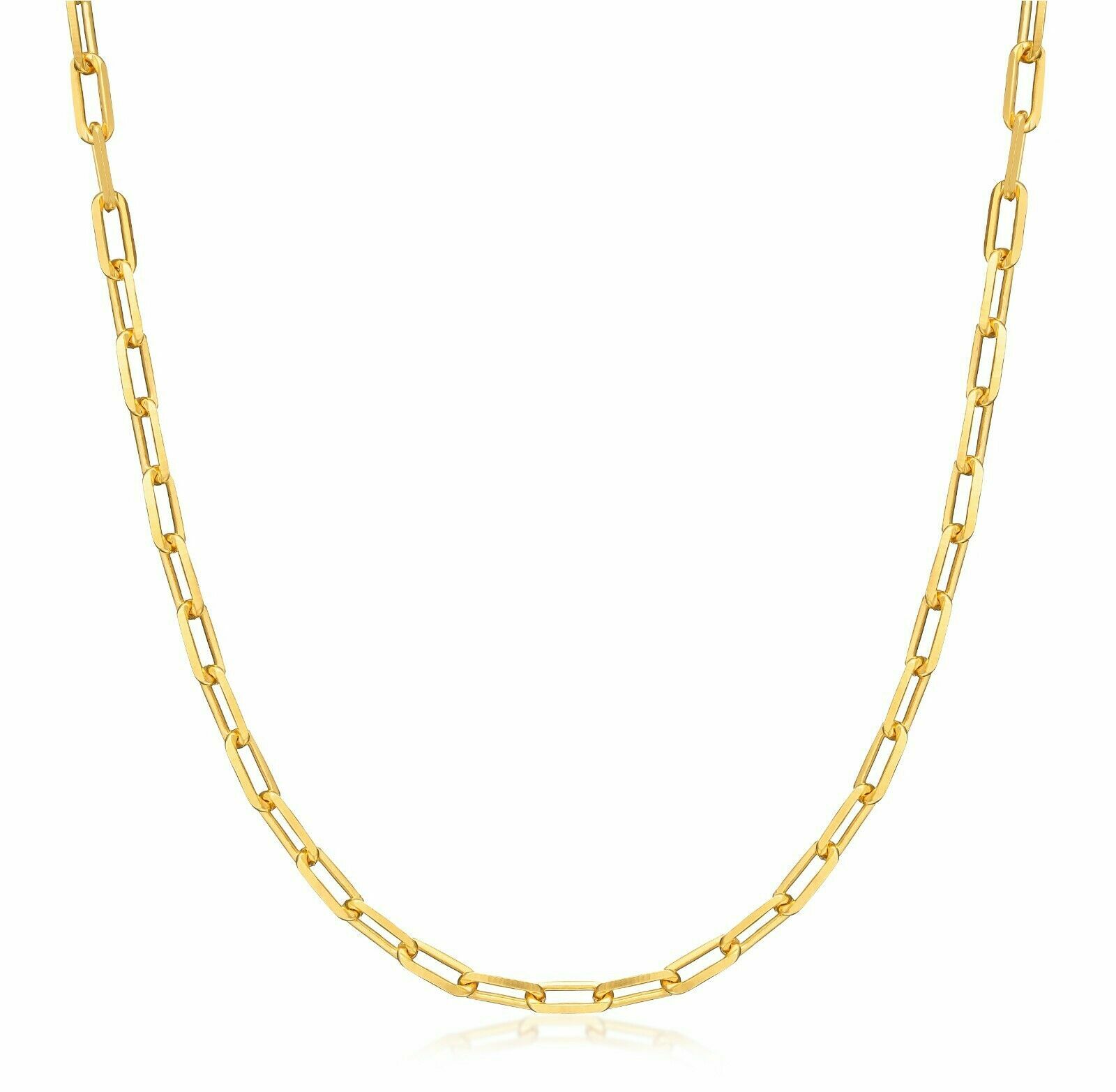 Solid 925 Sterling Silver Gold 3mm Paperclip Rolo Chain Necklace Made in Italy