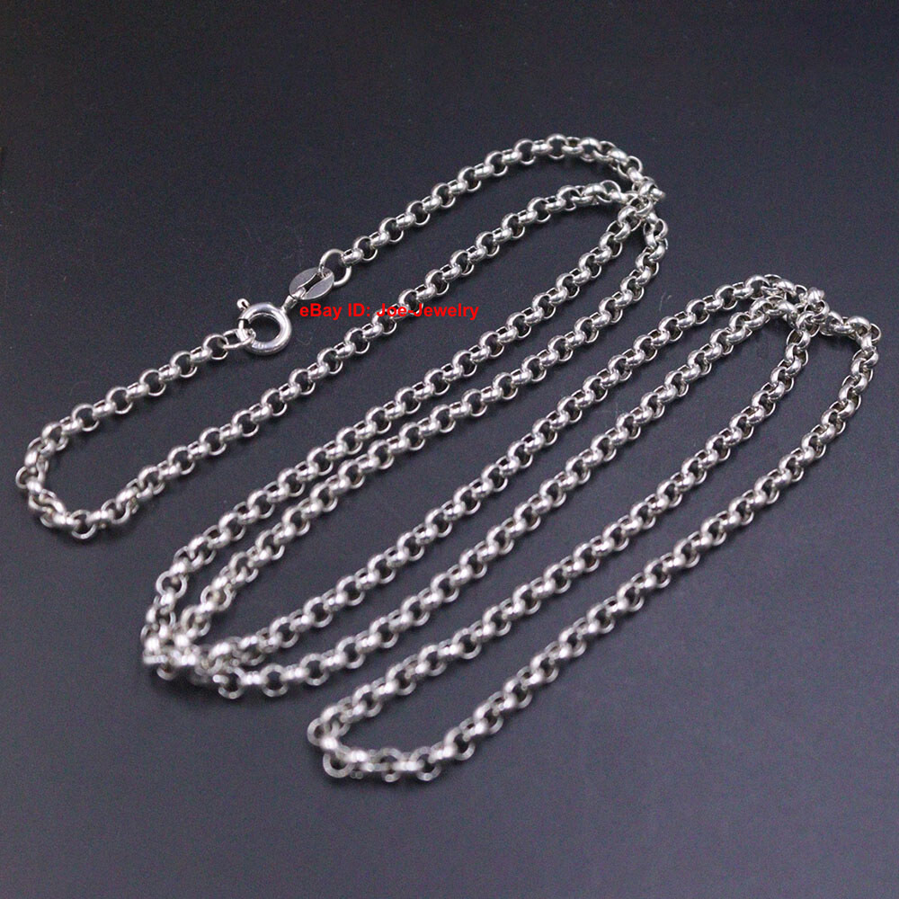 Real 925 Sterling Silver 3mm Rolo Link Chain Necklace 27.6″ L LONG CHAIN