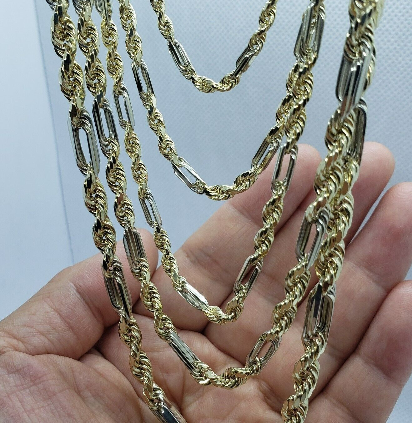 Authentic 14k Gold Two Tone Figarope Chain Necklace or bracelet 3mm-6mm 7″-30″