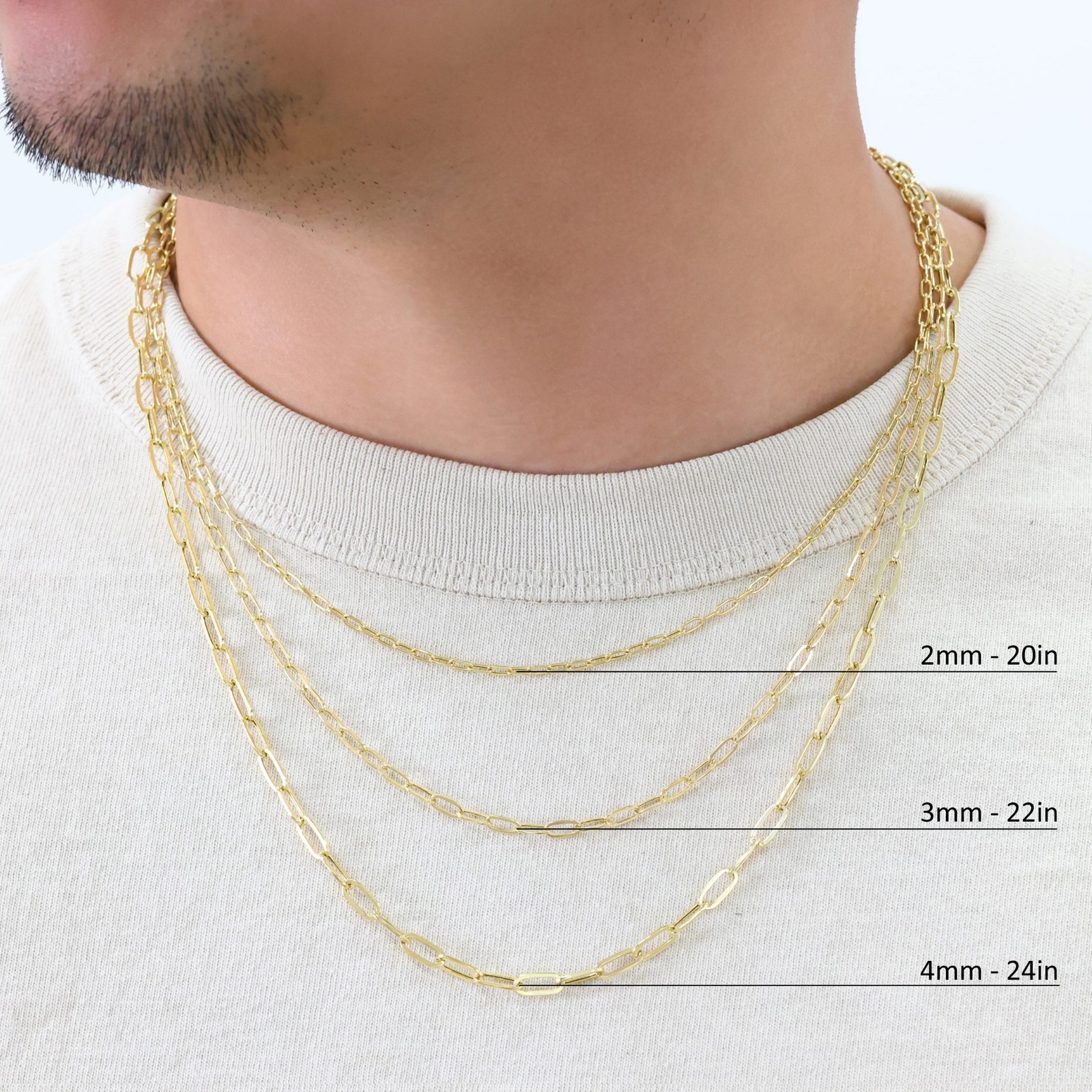 10k Yellow Gold Paperclip 2mm-7mm Chain Bracelet Necklace Mens Womens 7″-24″