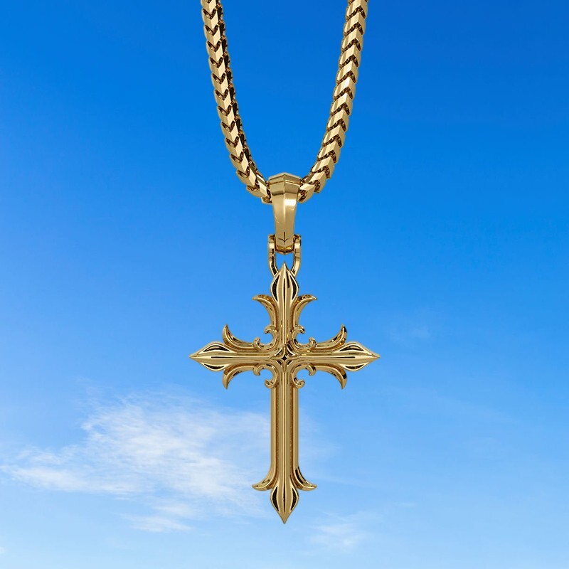 14K Yellow Gold Plated Faith Cross Unisex Pendant Christmas Gift for Her & Him