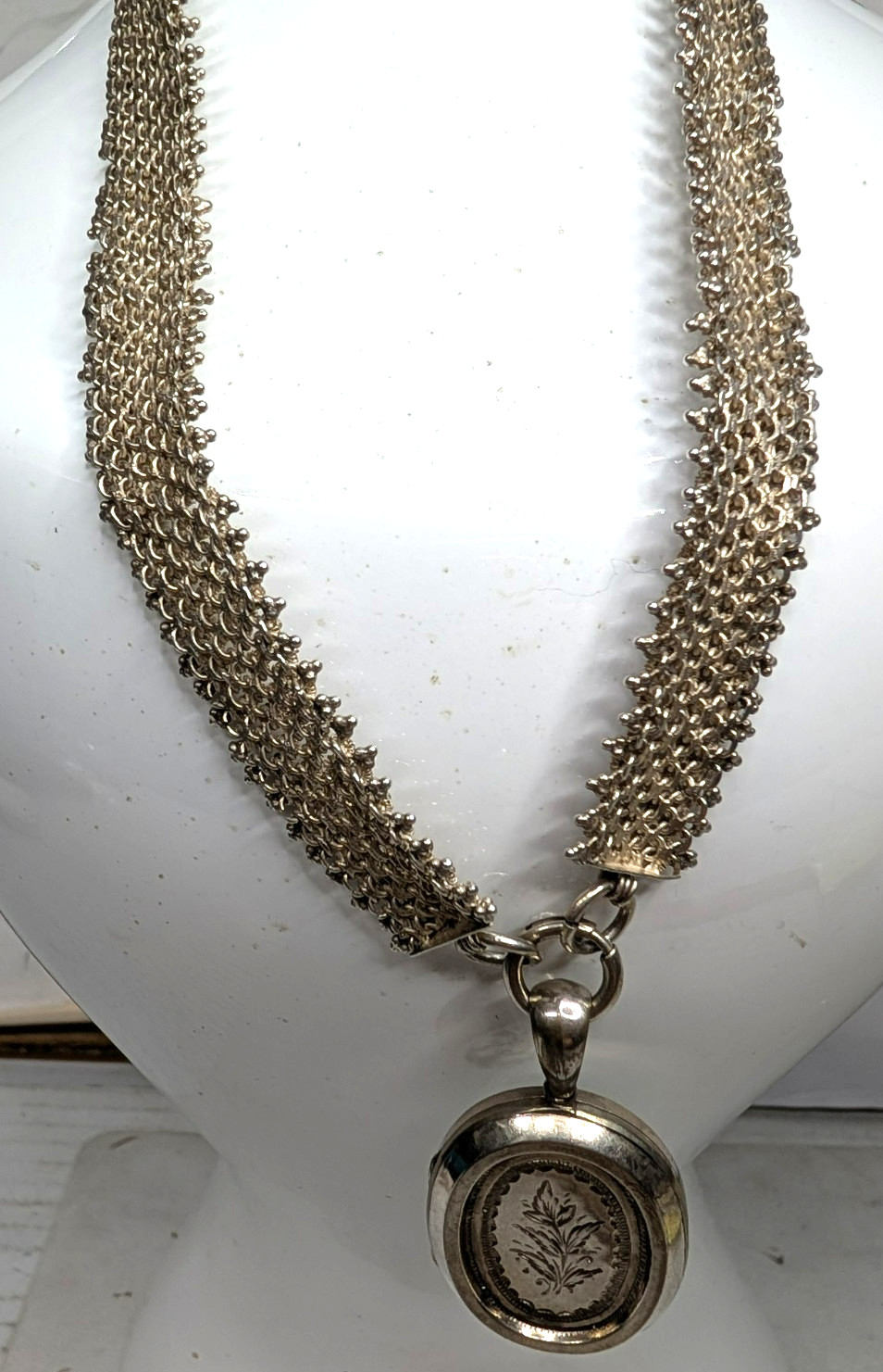 Victorian Era Silver Collar & Picture Locket 62.4 Grams