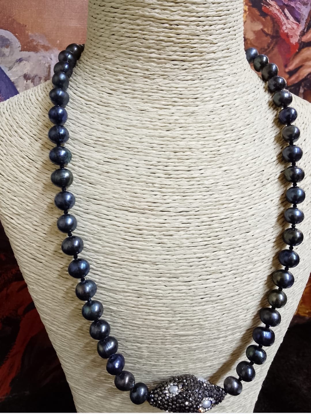 Black Pearl Necklace with 925 Sterling Silver Clasp – No Certificate of Authenti