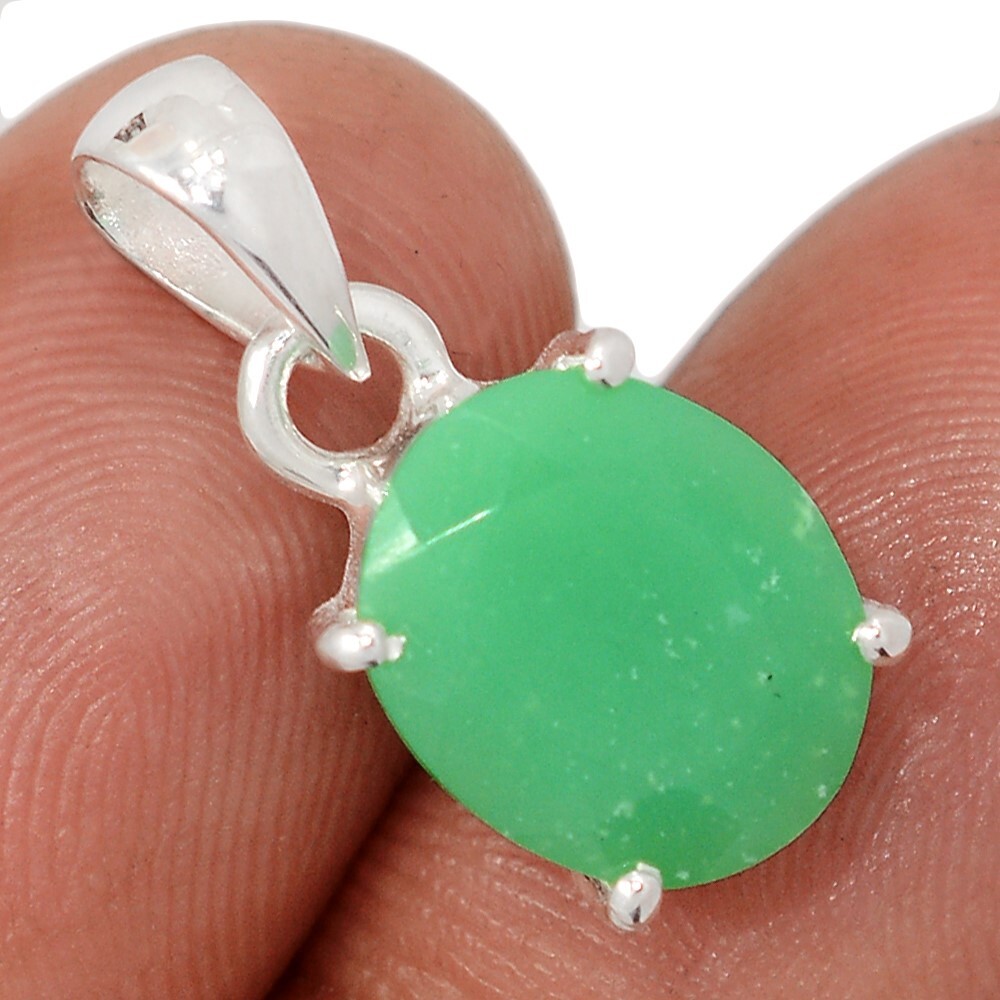 Natural Faceted Chrysoprase – Australia 925 Silver Pendant Jewelry CP68926